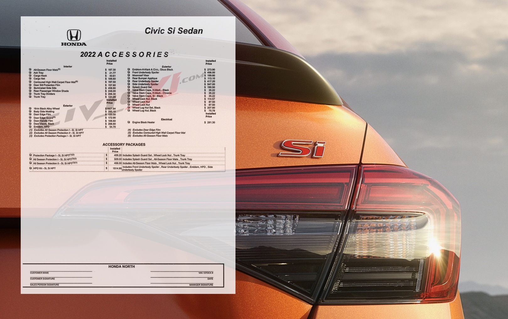tidevand End TVsæt 2022 Civic Si Accessories Price List | CivicXI - 11th Gen Civic Type R  (FL5), Si Forum, News, Owners, Discussions